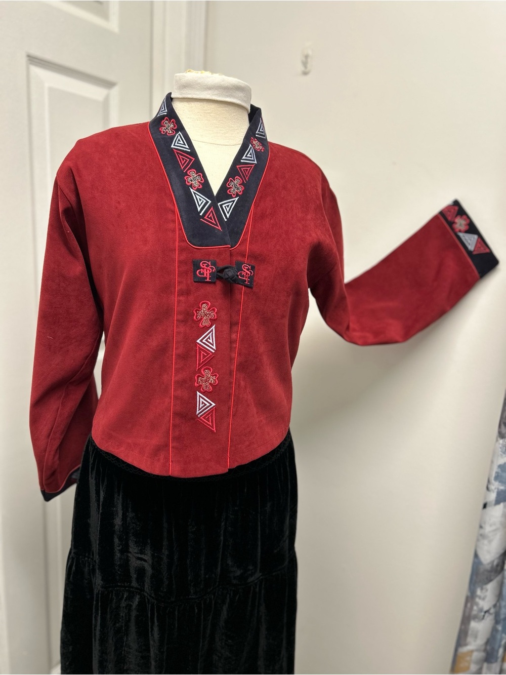 Faux suede tribal jacket with embroidery